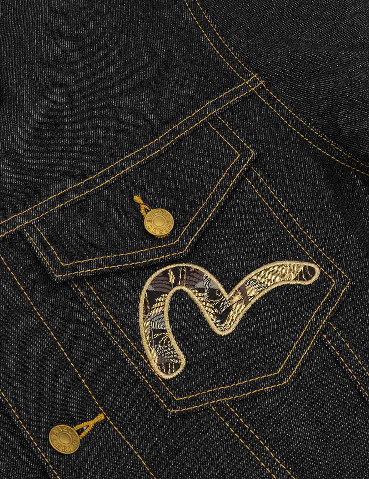 Brocade Daicock Appliqué Regular Fit Denim Jacket – EVISU Brocade Daicock Appliqué Regular Fit Denim Jacket – EVISU