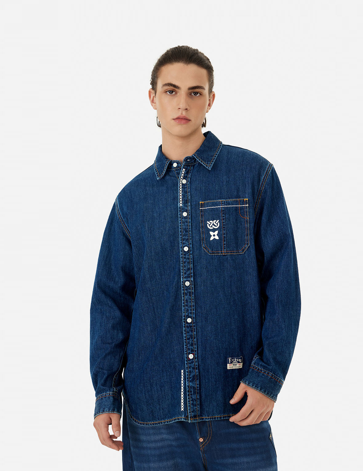 Brush Daicock Print Relax Fit Denim Shirt – EVISU