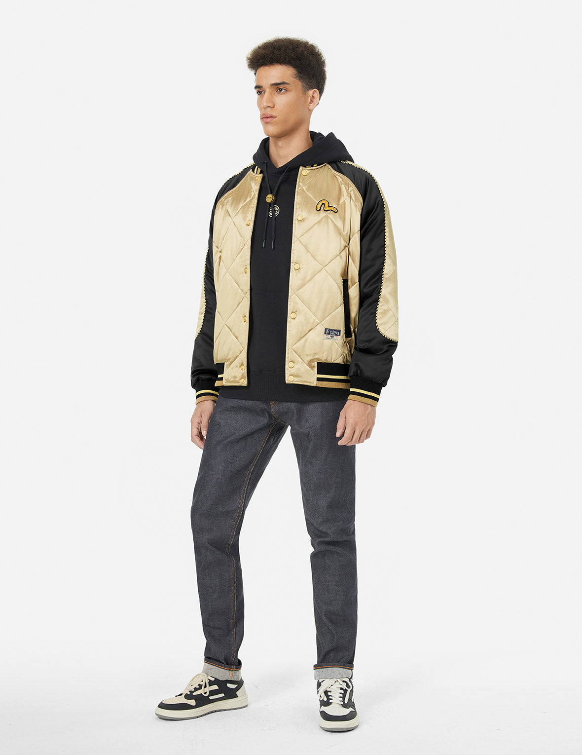 【激レア】GOLD wool souvenir jacket Kamon Beading Embroidery Relax Fit Padded Souvenir Jacket – EVISU