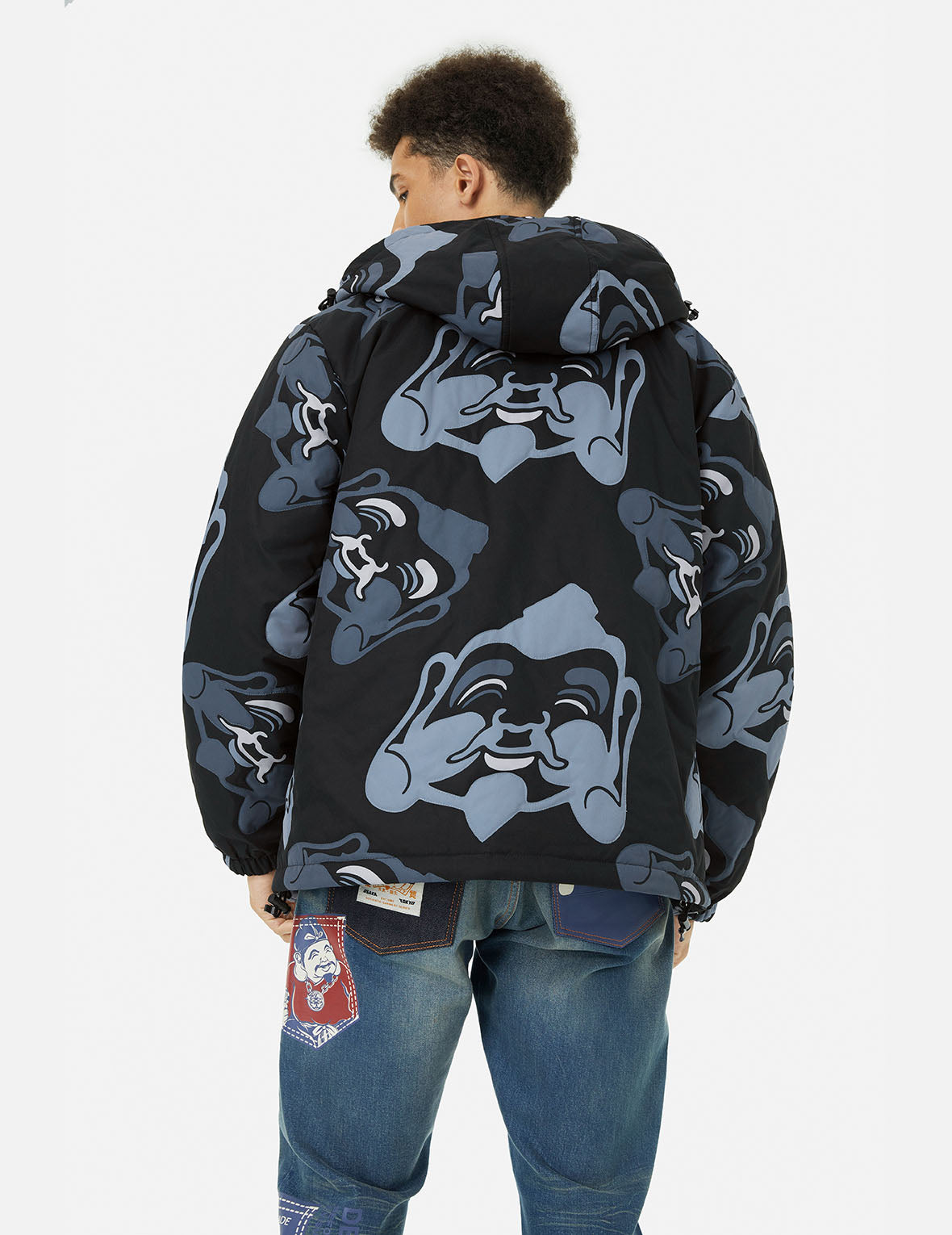Allover Godhead Print Loose Fit Quilting Jacket