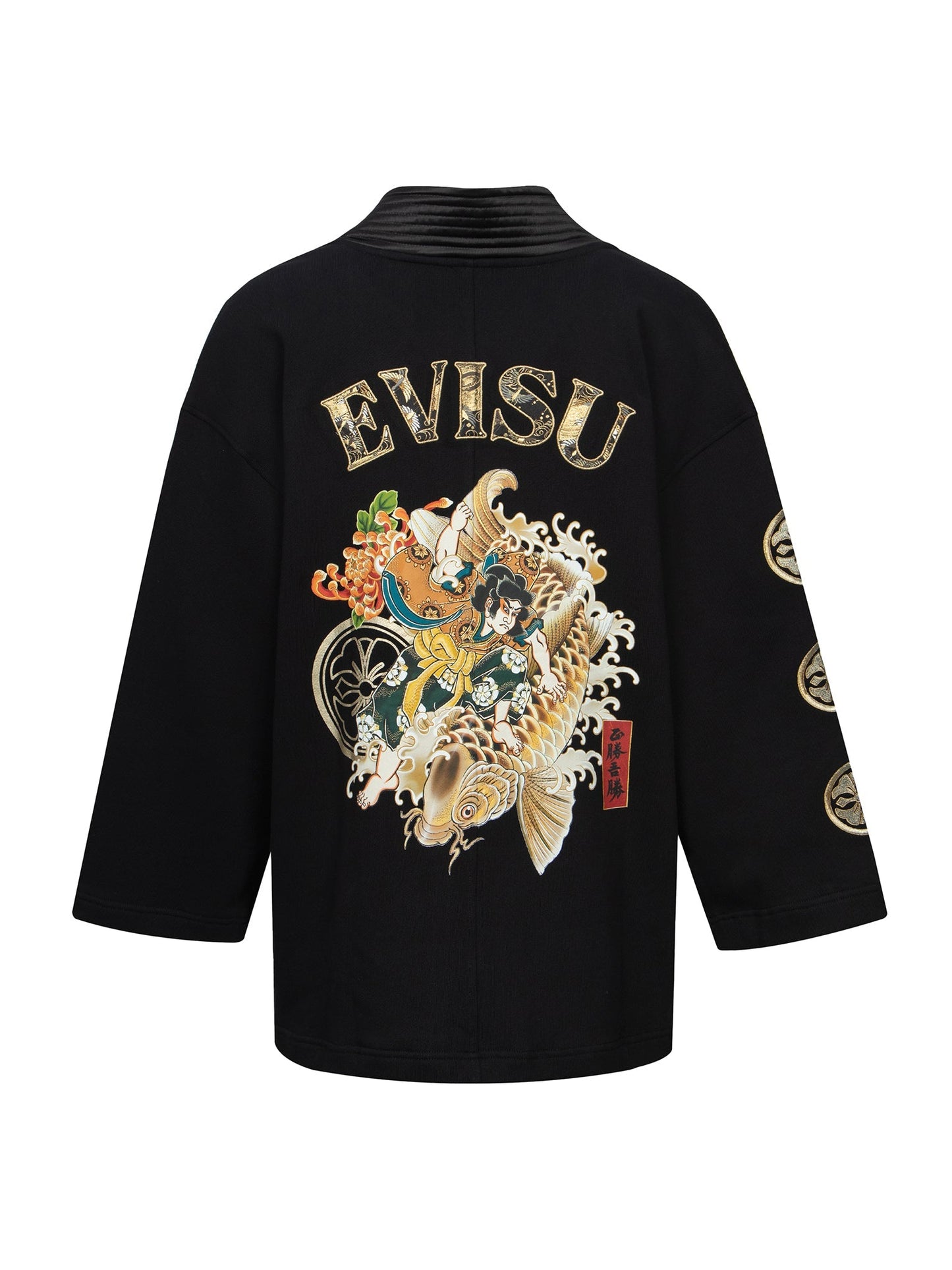 多重刺绣和印花宽版和服外套