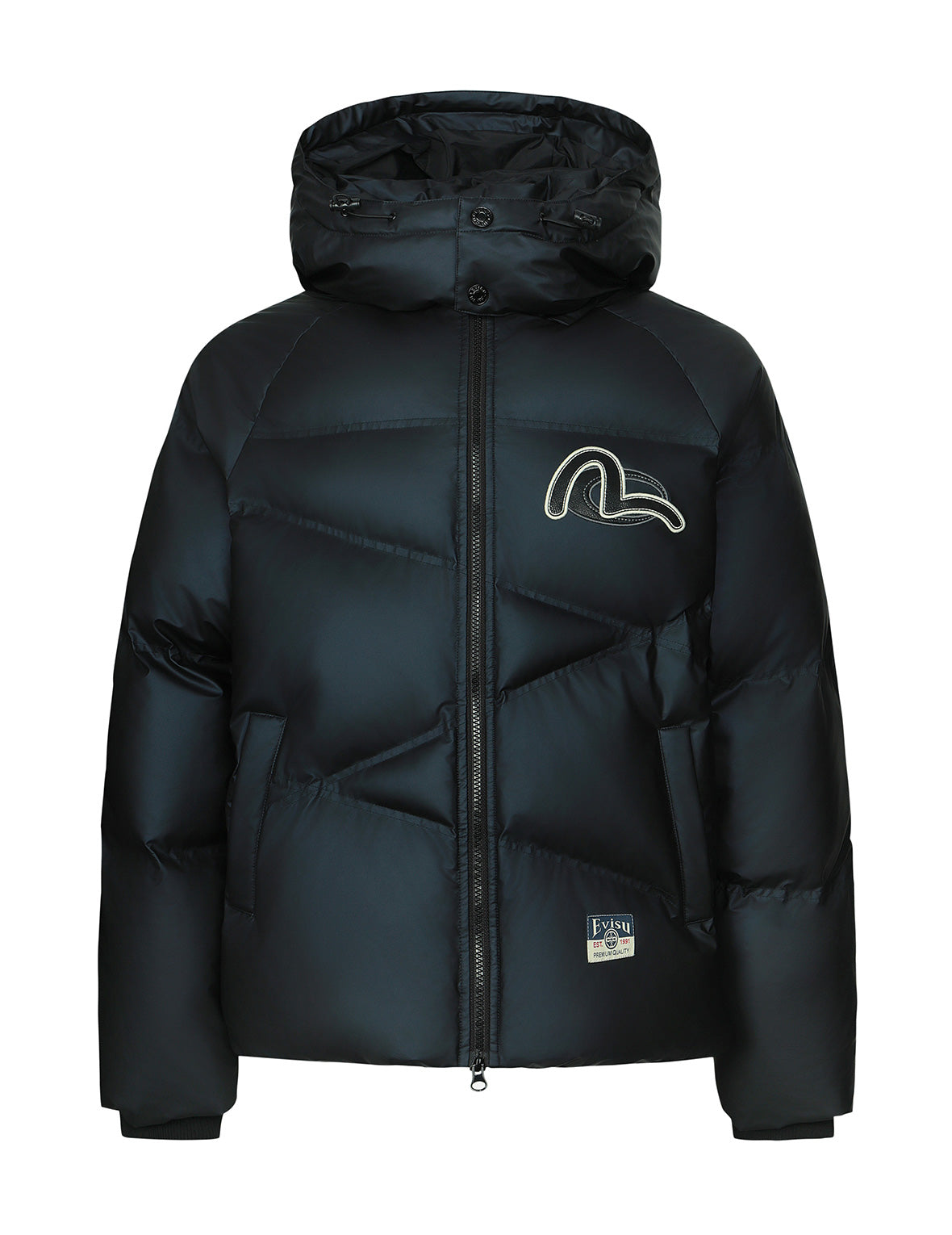 Logos and "Wheel of Wisdom" Embroidery Fashion Fit Down Jacket