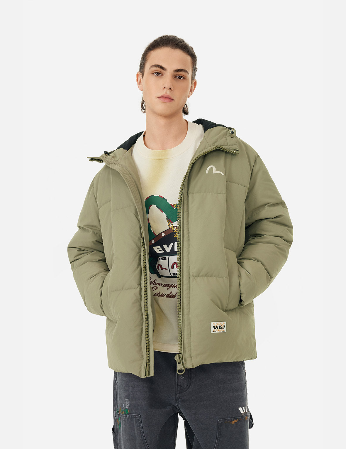 EVISU / ダウンジャケット/42/ナイロン/GRN// Seagull Embroidery Loose Fit Down Jacket – EVISU