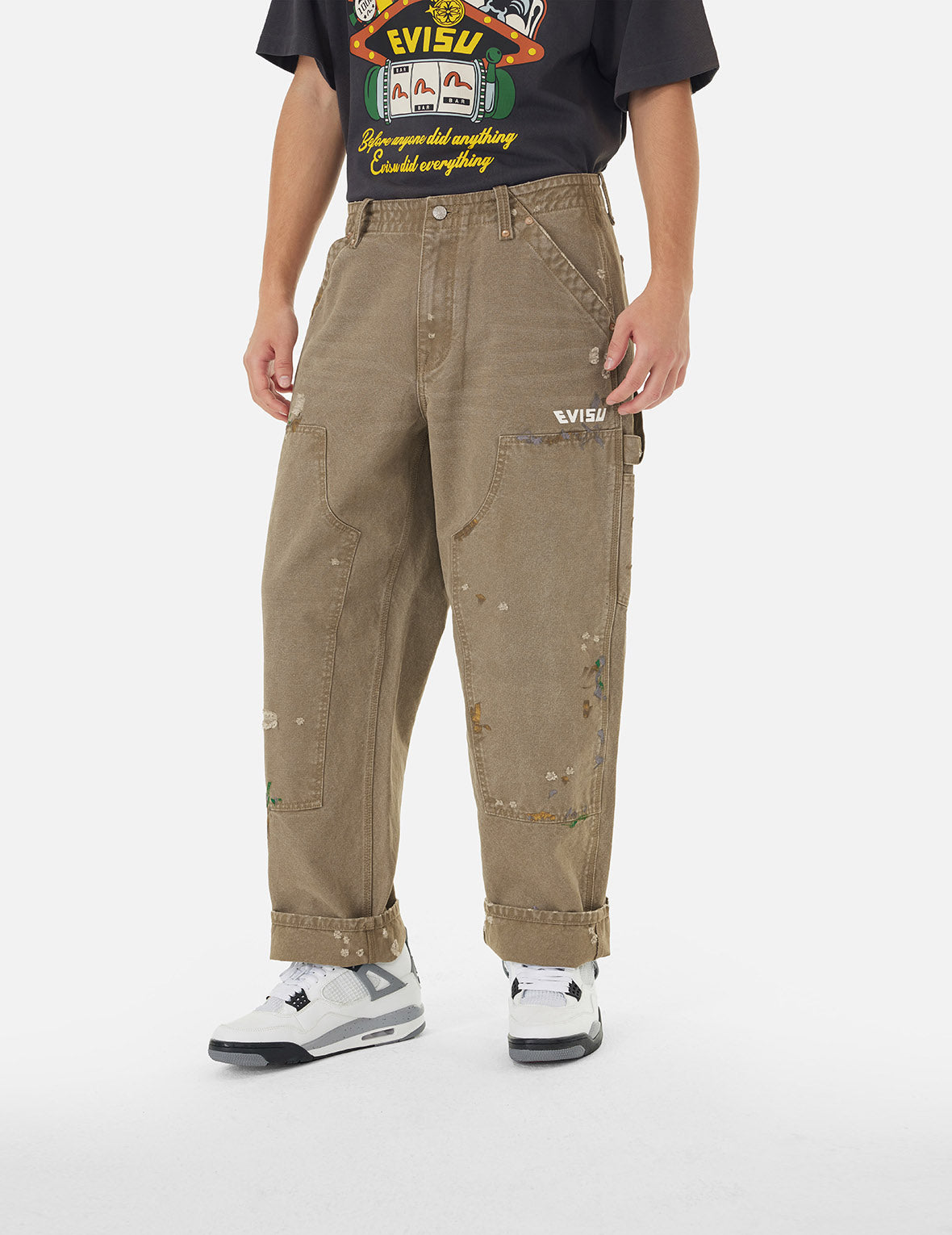 Seagull Embroidery and Logo Print Relax Fit Washed Pants – EVISU