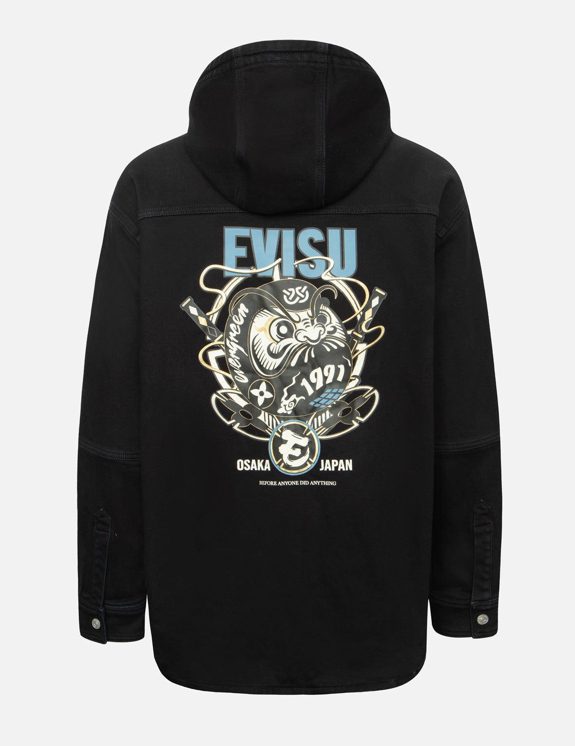 Ninja Daruma and Logo Print Regular Fit Hooded Denim Shirt Jacket – EVISU