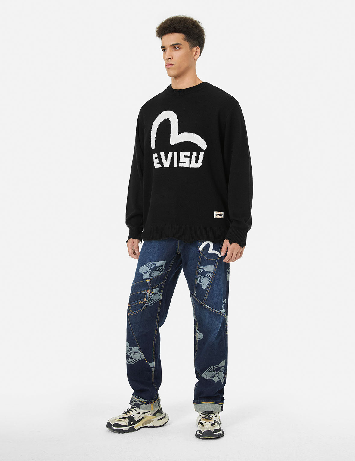 Seagull and Logo Jacquard Loose Fit Knit Sweatshirt