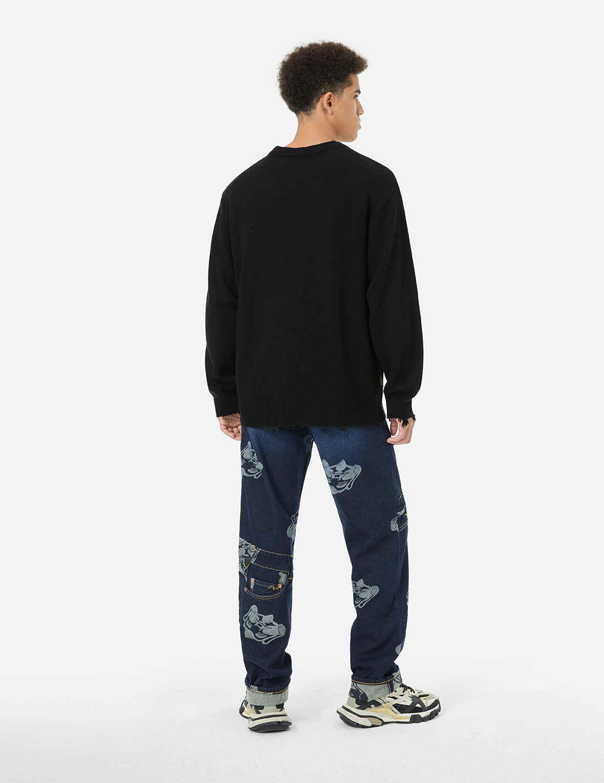 Seagull and Logo Jacquard Loose Fit Knit Sweatshirt