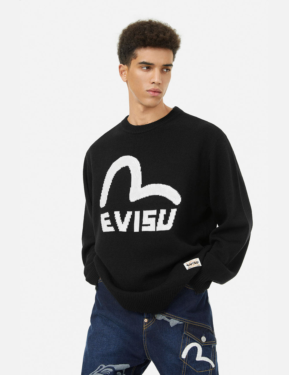 Seagull and Logo Jacquard Loose Fit Knit Sweatshirt – EVISU