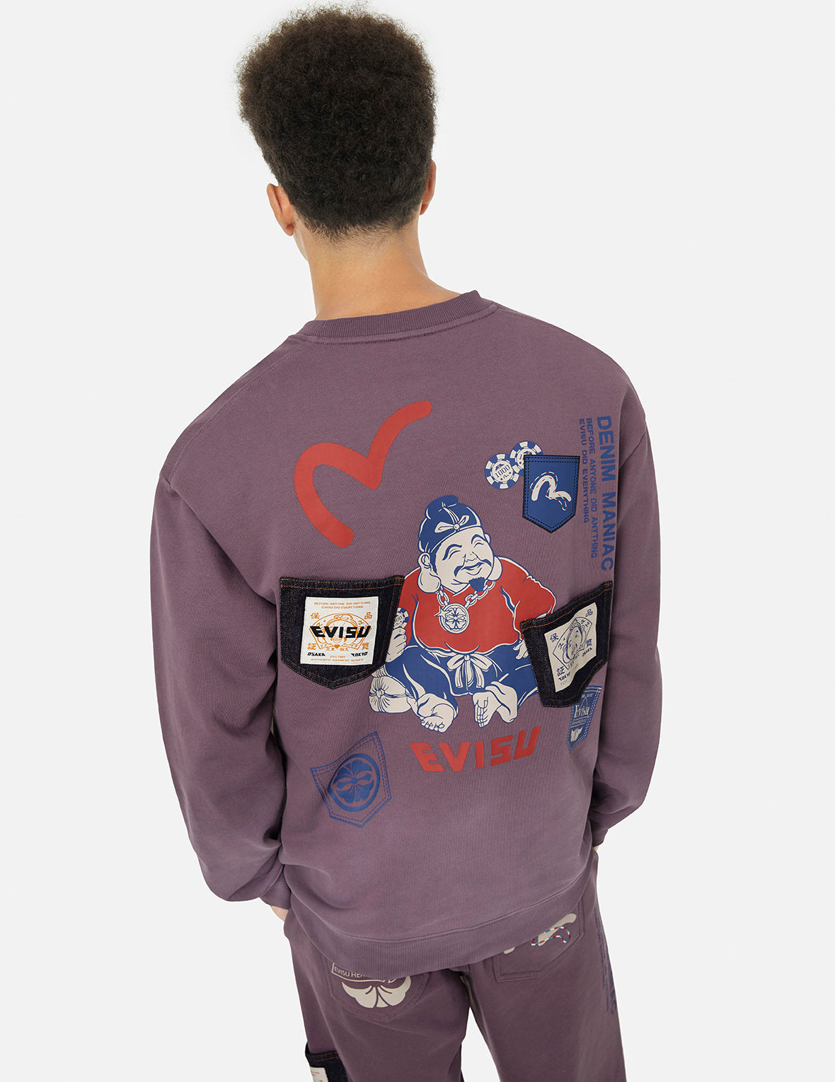 Ebisu Print and Multiple Pocket Washed Relax Fit Sweatshirt