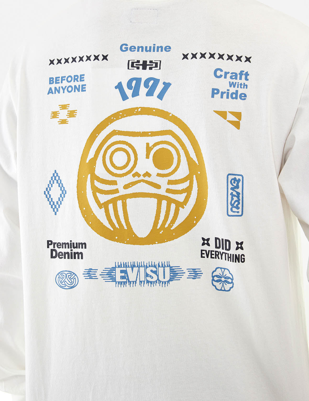 Daruma and Logo Print Fashion Fit Long-Sleeve T-Shirt