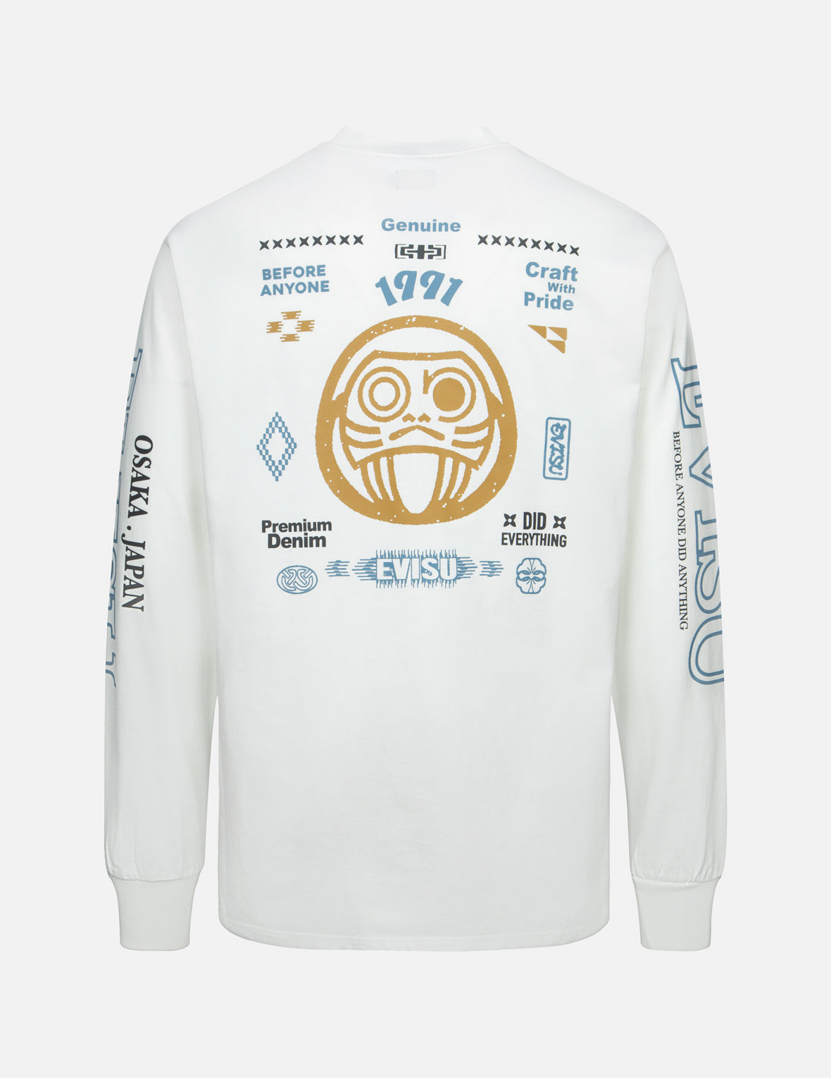 Daruma and Logo Print Fashion Fit Long-Sleeve T-Shirt