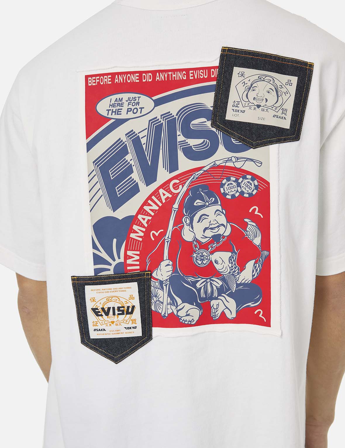 Ebisu Poster Appliqué and Seagull Embroidery T-Shirt – EVISU Ebisu Poster Appliqué and Seagull Embroidery T-Shirt – EVISU