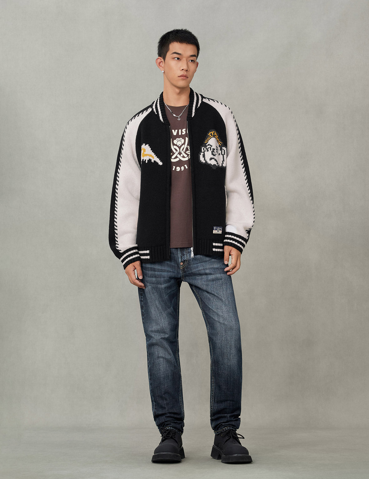 Henohenomohe Godhead Intarsia Knit Relax Fit Cardigan – EVISU