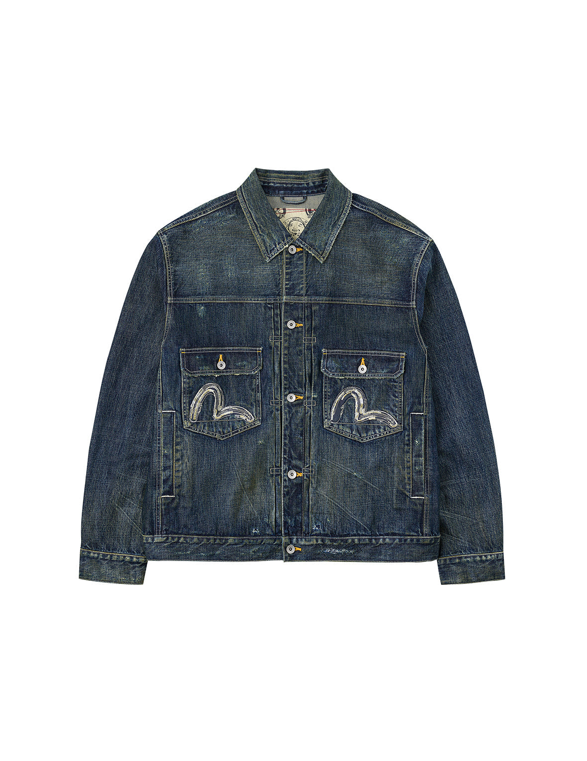 Washed Seagull Embroidery Relax Fit Denim Jacket