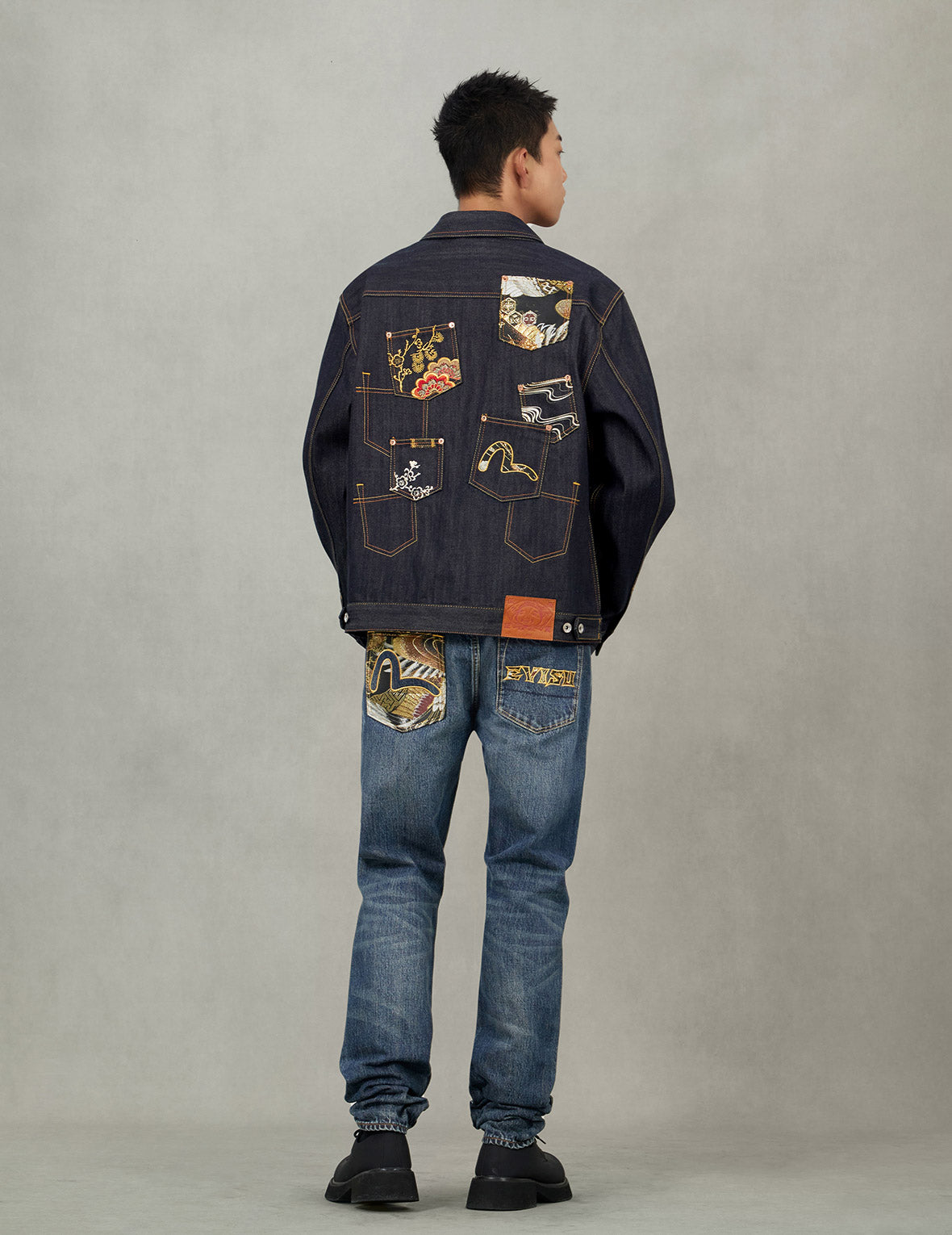 Multi-Pocket with Brocade Patch Relax Fit Denim Jacket – EVISU