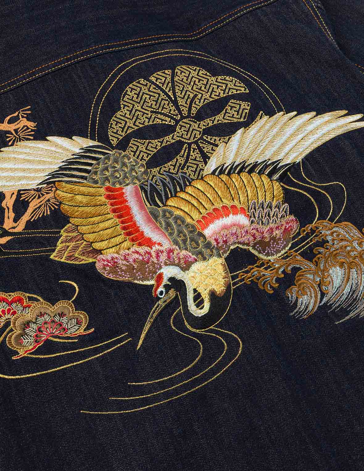 Grateful Crane Embroidery Relax Fit Denim Jacket