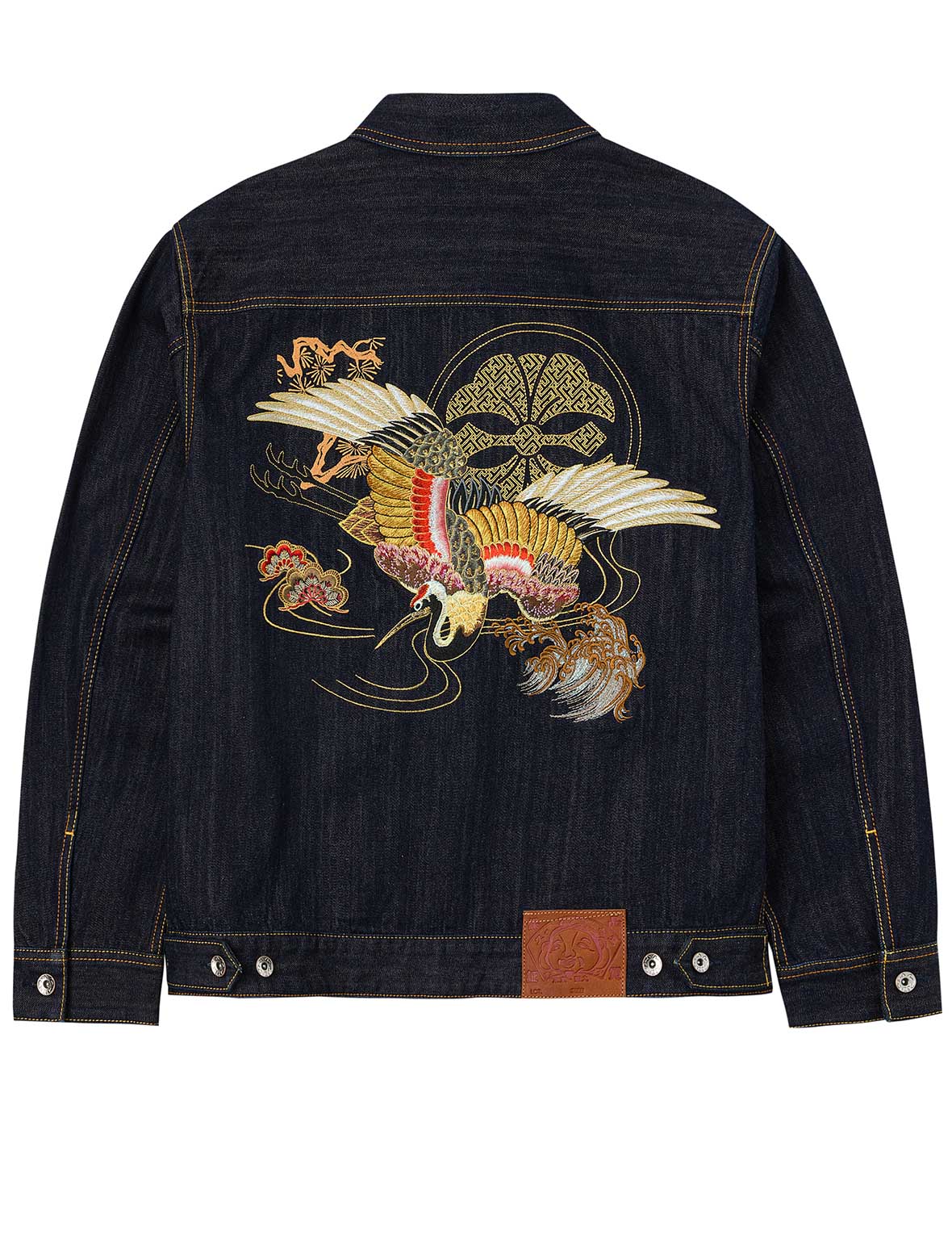 Grateful Crane Embroidery Relax Fit Denim Jacket