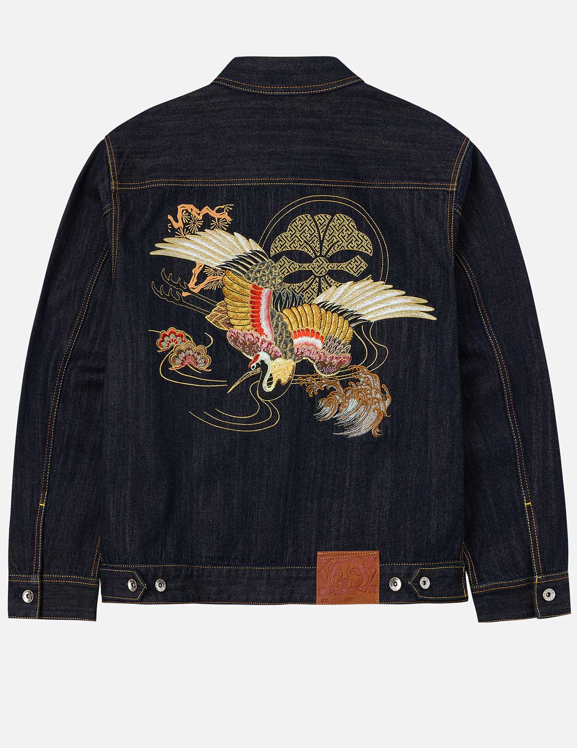 Grateful Crane Embroidery Relax Fit Denim Jacket