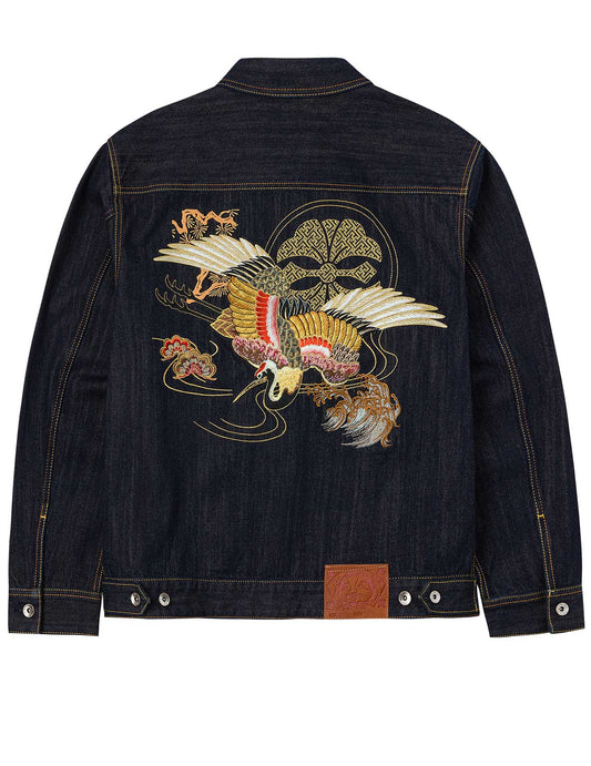 Grateful Crane Embroidery Relax Fit Denim Jacket
