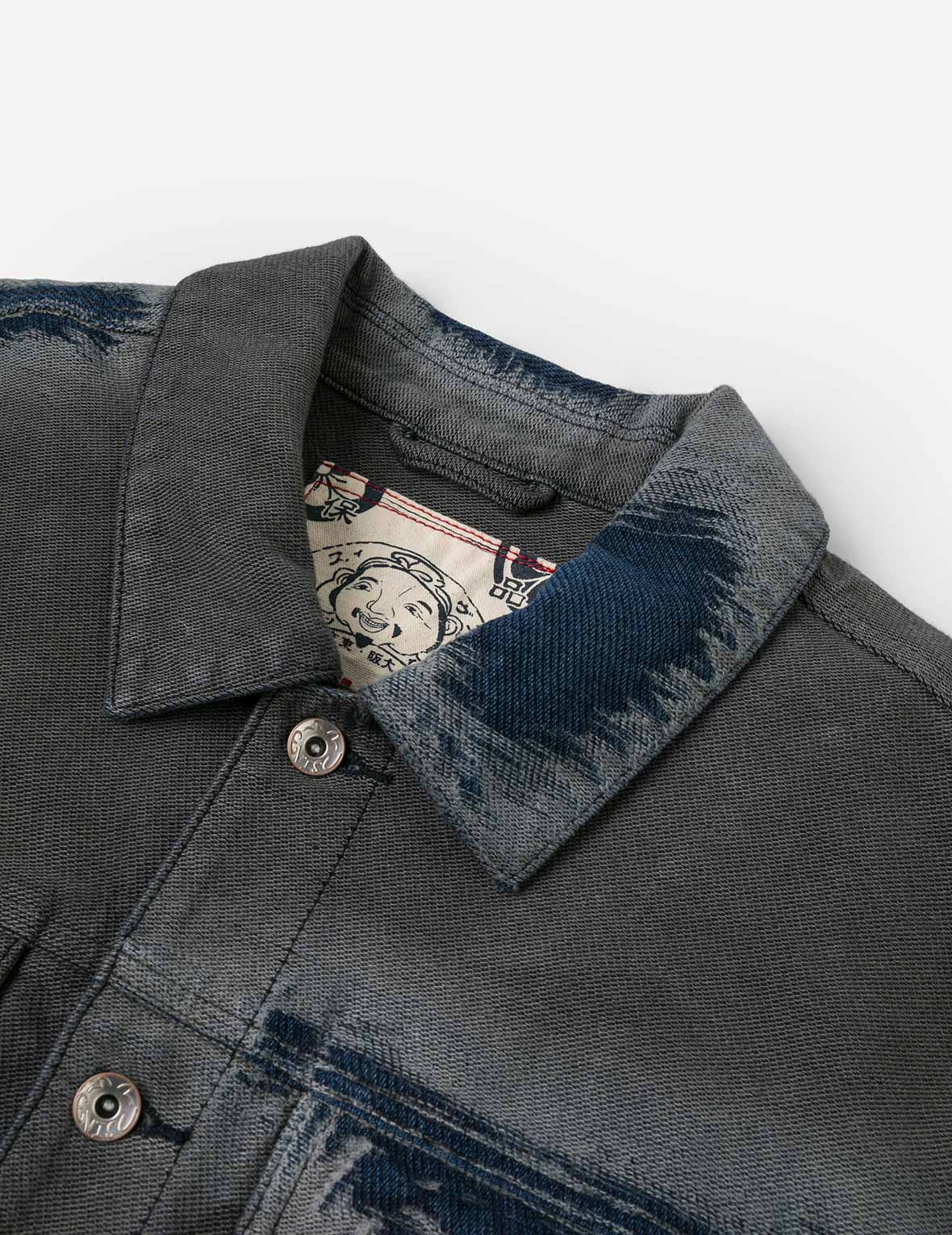 Distressed Seagull and Logo Print Relax Fit Washed Denim Jacket