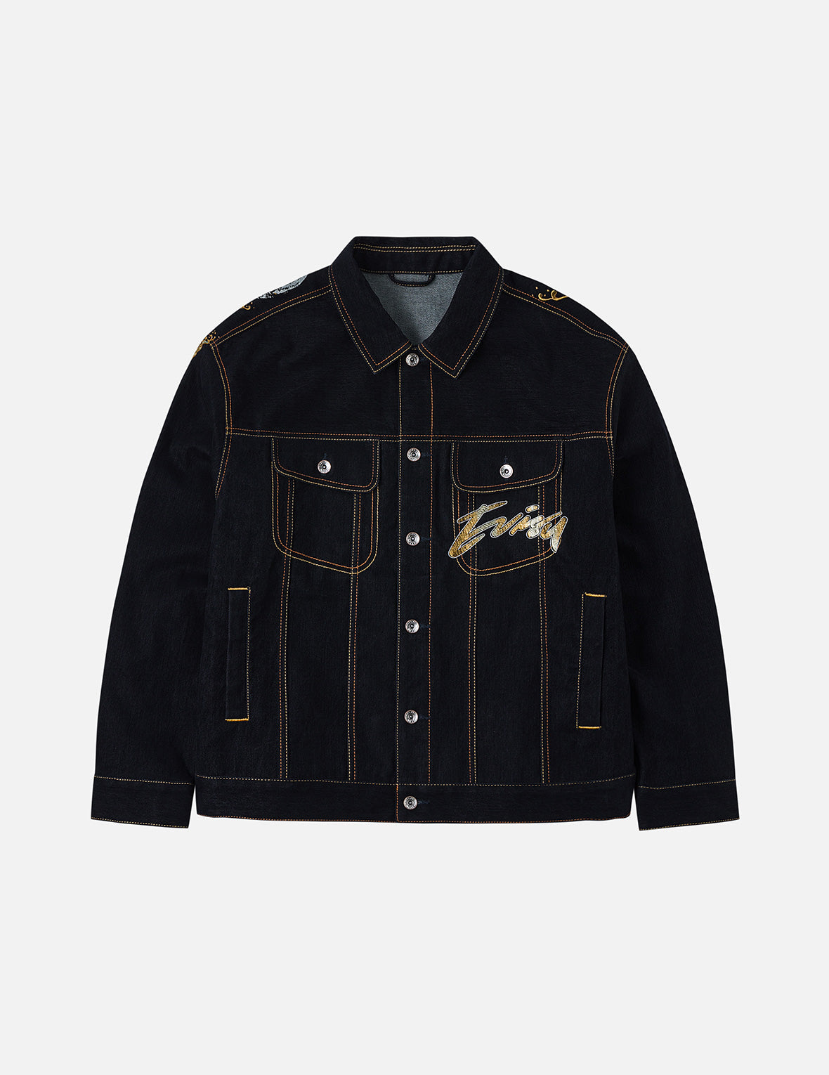 Brushstroke Daicock Print with Logo Embroidery Loose Fit Denim