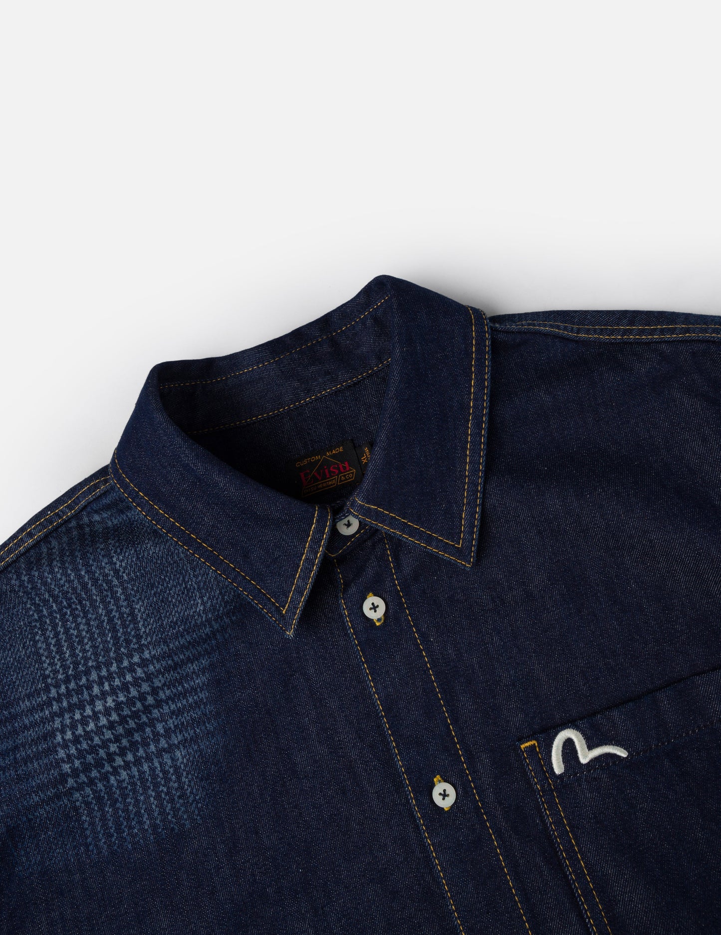 Handbrush Houndstooth Print Relax Fit Denim Shirt