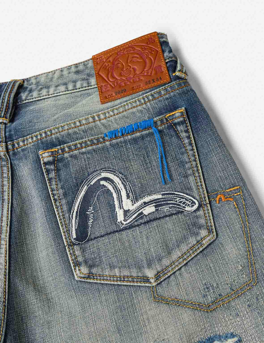 7-Pocket Design with Seagull Embroidery Washed Regular Fit Jeans 