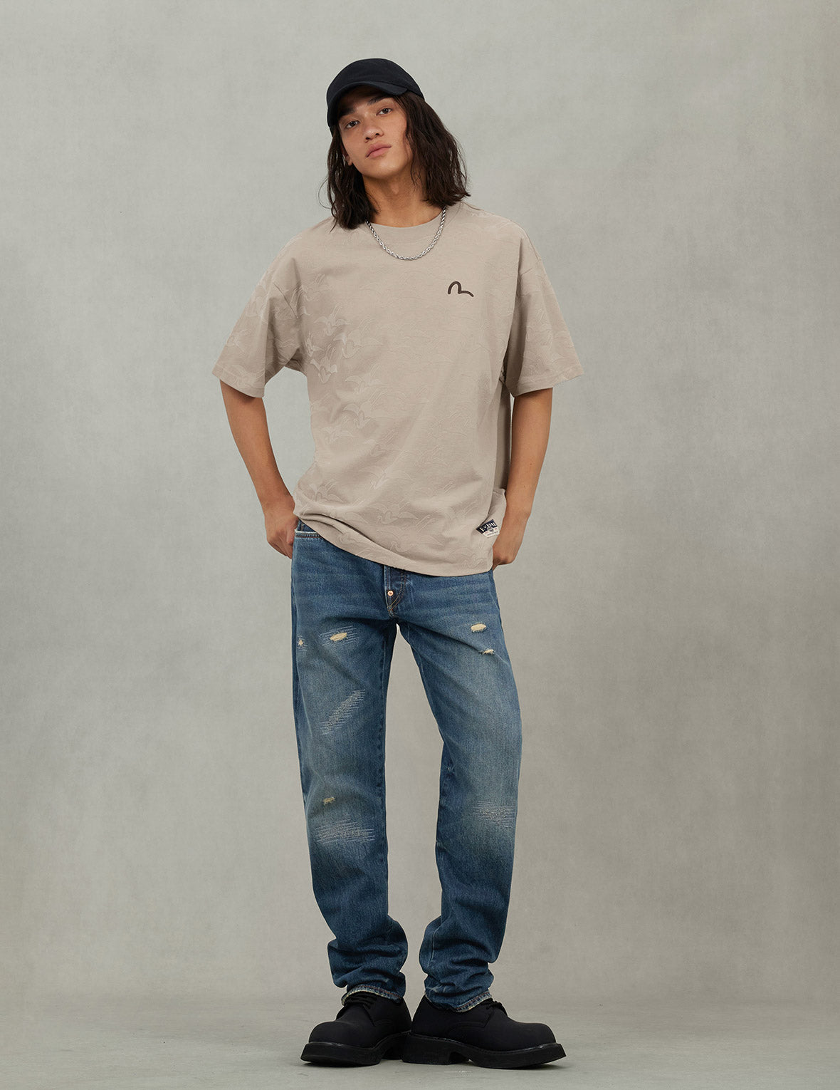 7-Pocket Design Washed Daicock Print Taper Fit Jeans #2017
