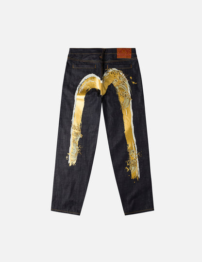 Handbrush Daicock Print with Wave Embroidery Relax Fit Jeans – EVISU