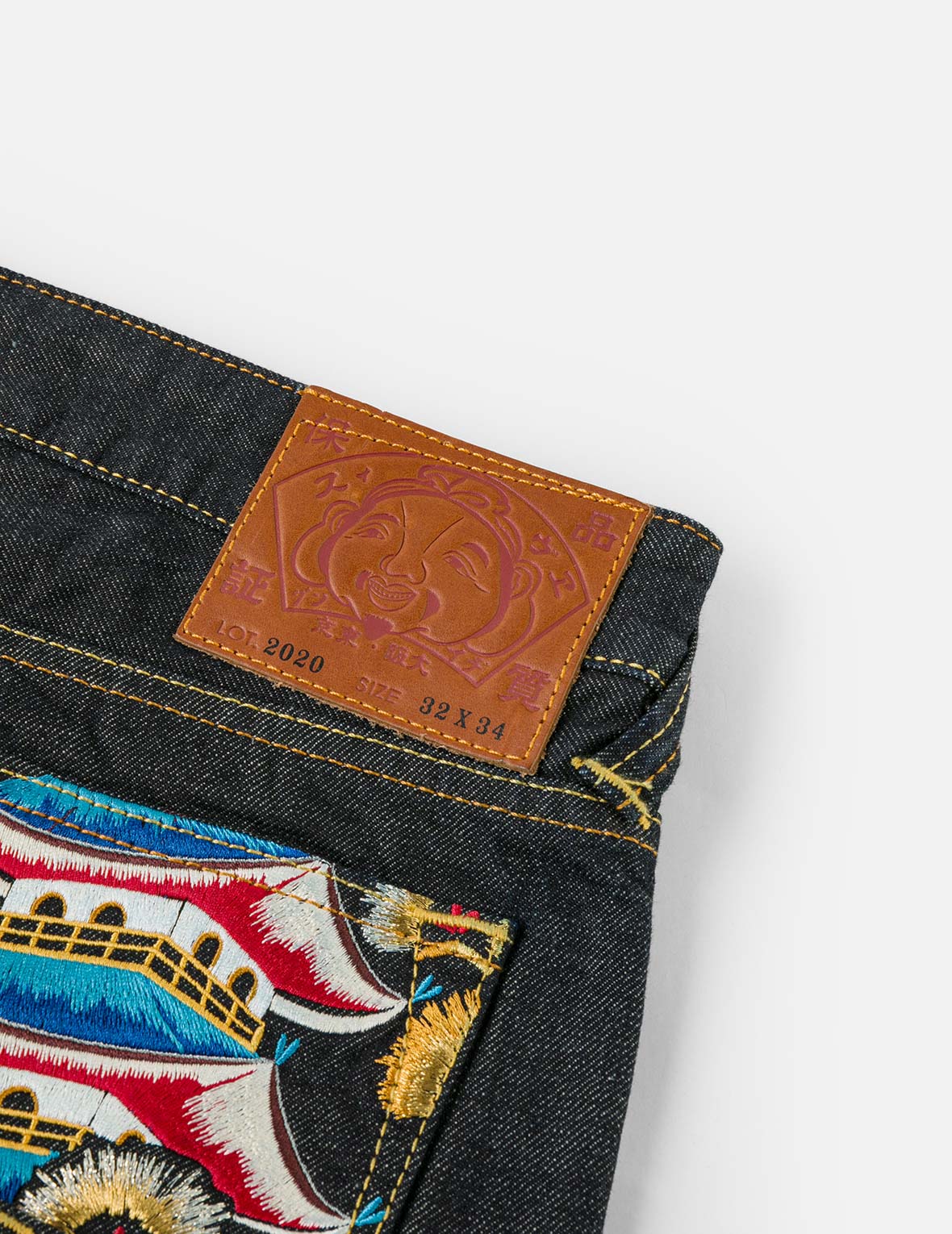 Seagull and Japanese Temple Embroidery Regular Fit Jeans #2020