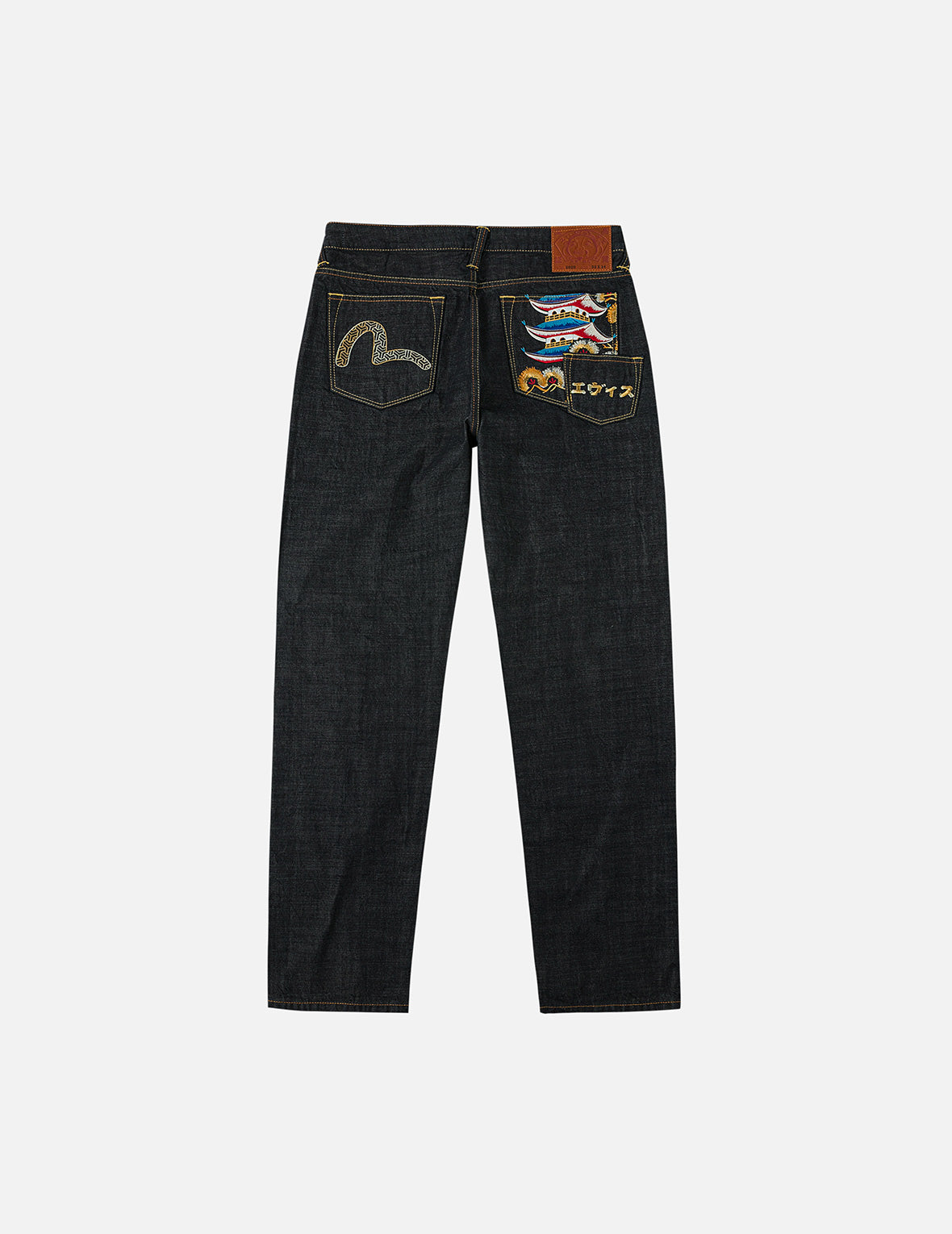 Seagull and Japanese Temple Embroidery Regular Fit Jeans #2020