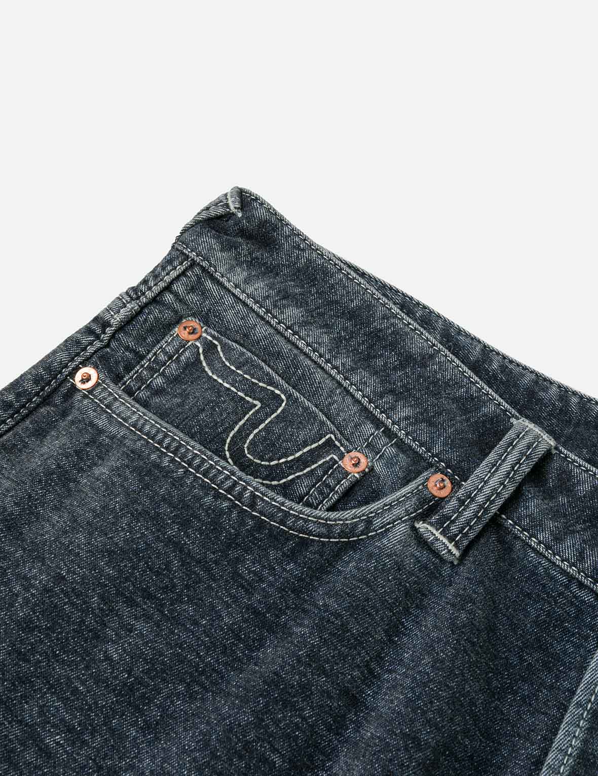 Washed Emboss Rivet Seagull Taper Fit Jeans #2017