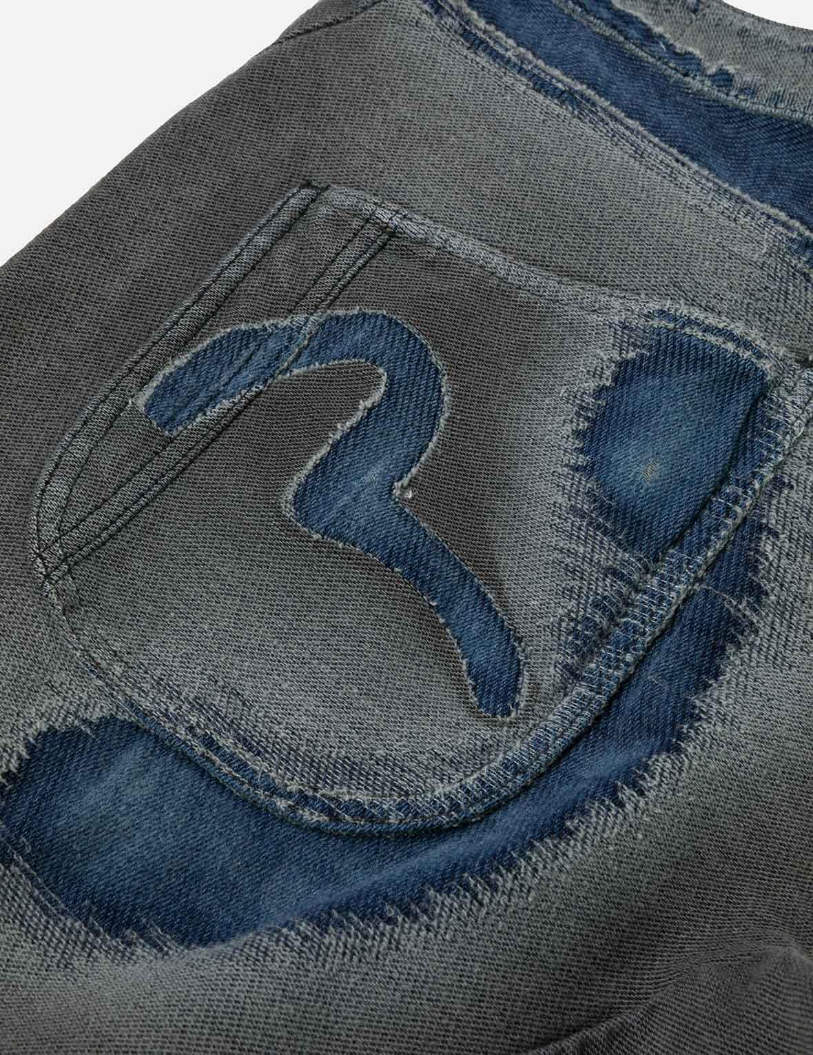 Washed Distressed Seagull Print 3D Cut Jeans