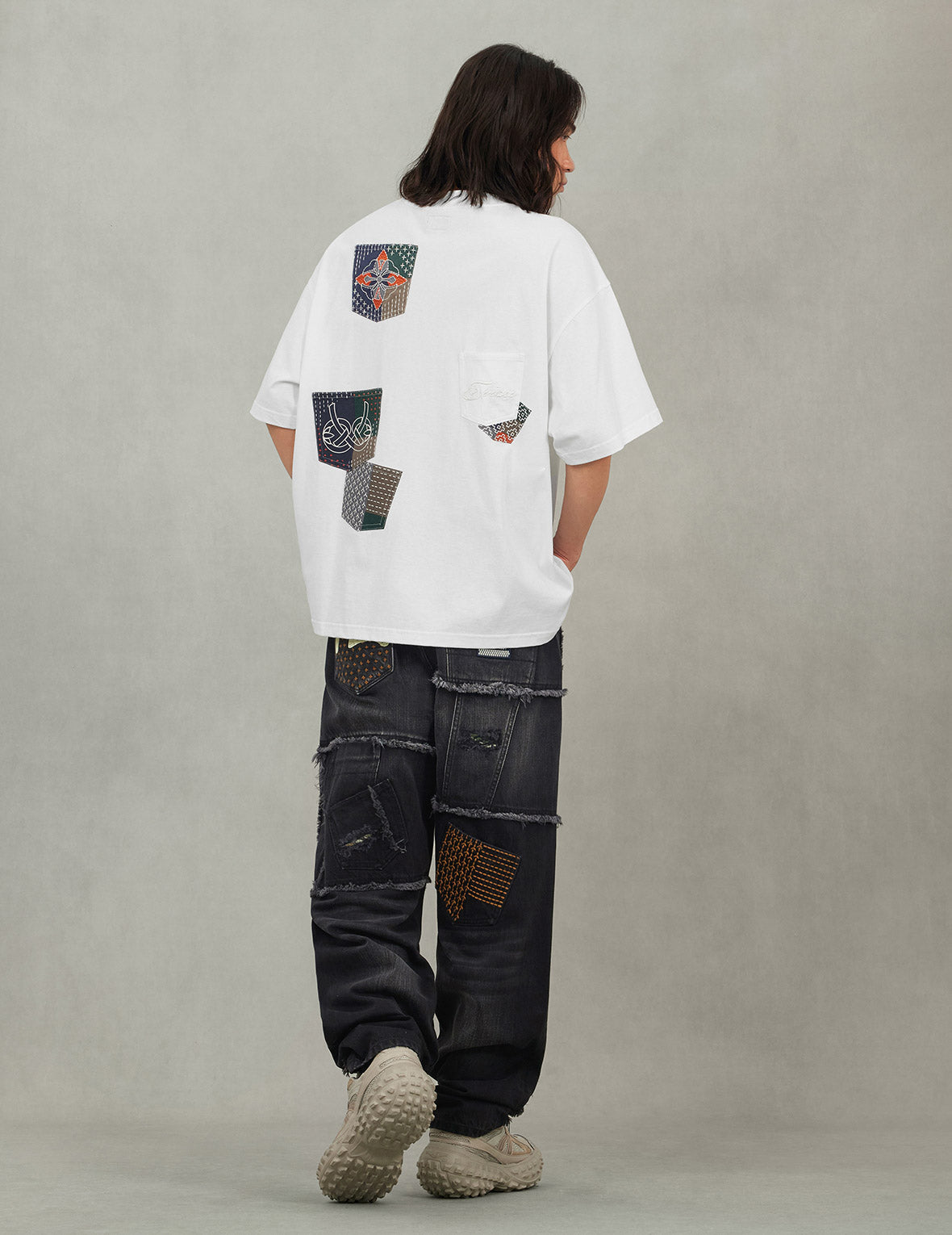 Washed Deconstructed Sashiko Relax Straight Fit Jeans #2030