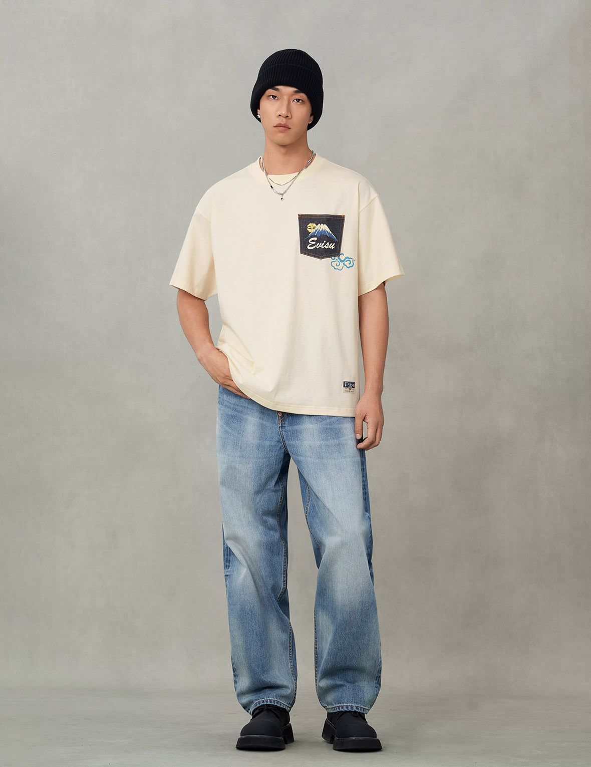 Ecru Daicock Print Loose Fit Jeans #2038