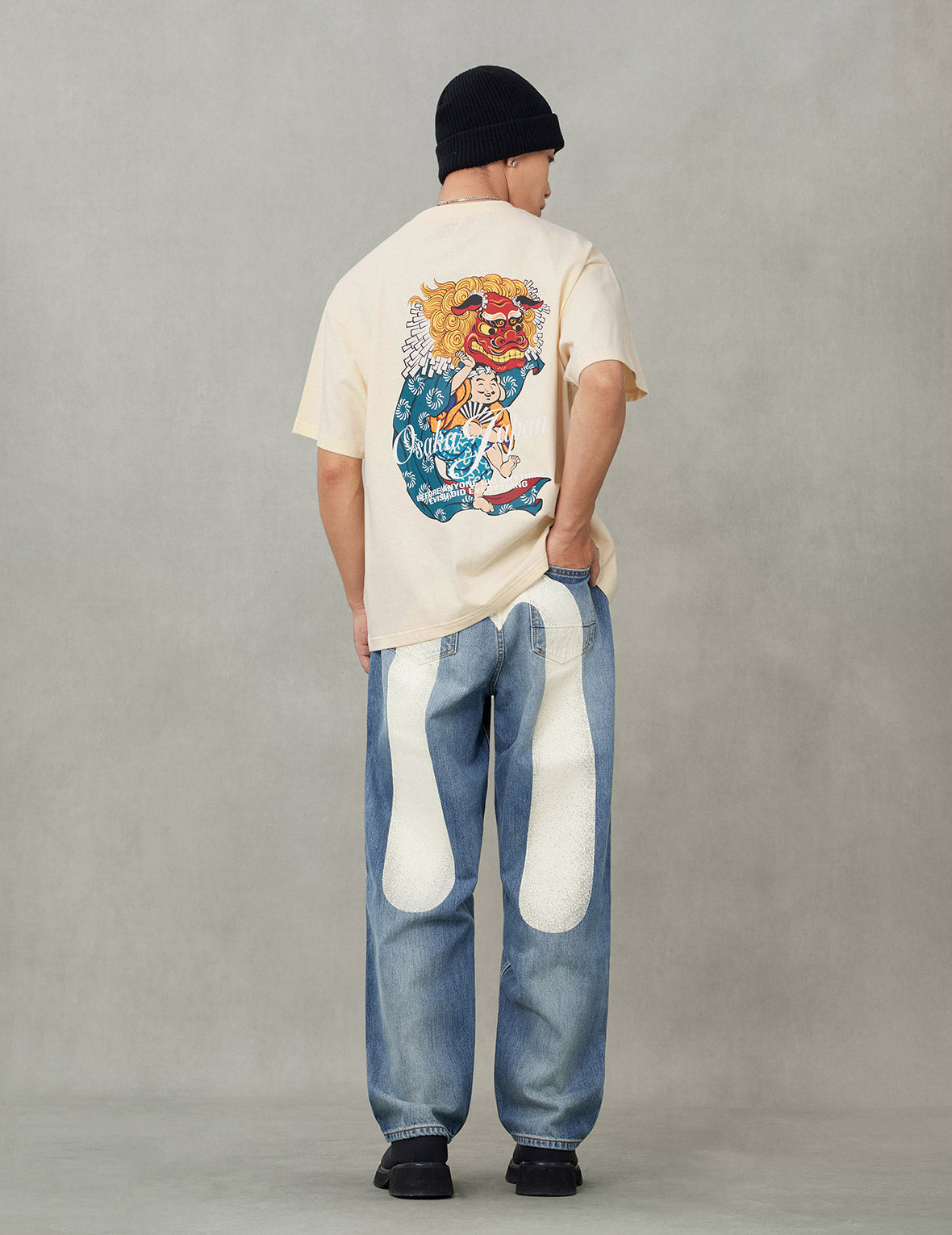 Ecru Daicock Print Loose Fit Jeans #2038
