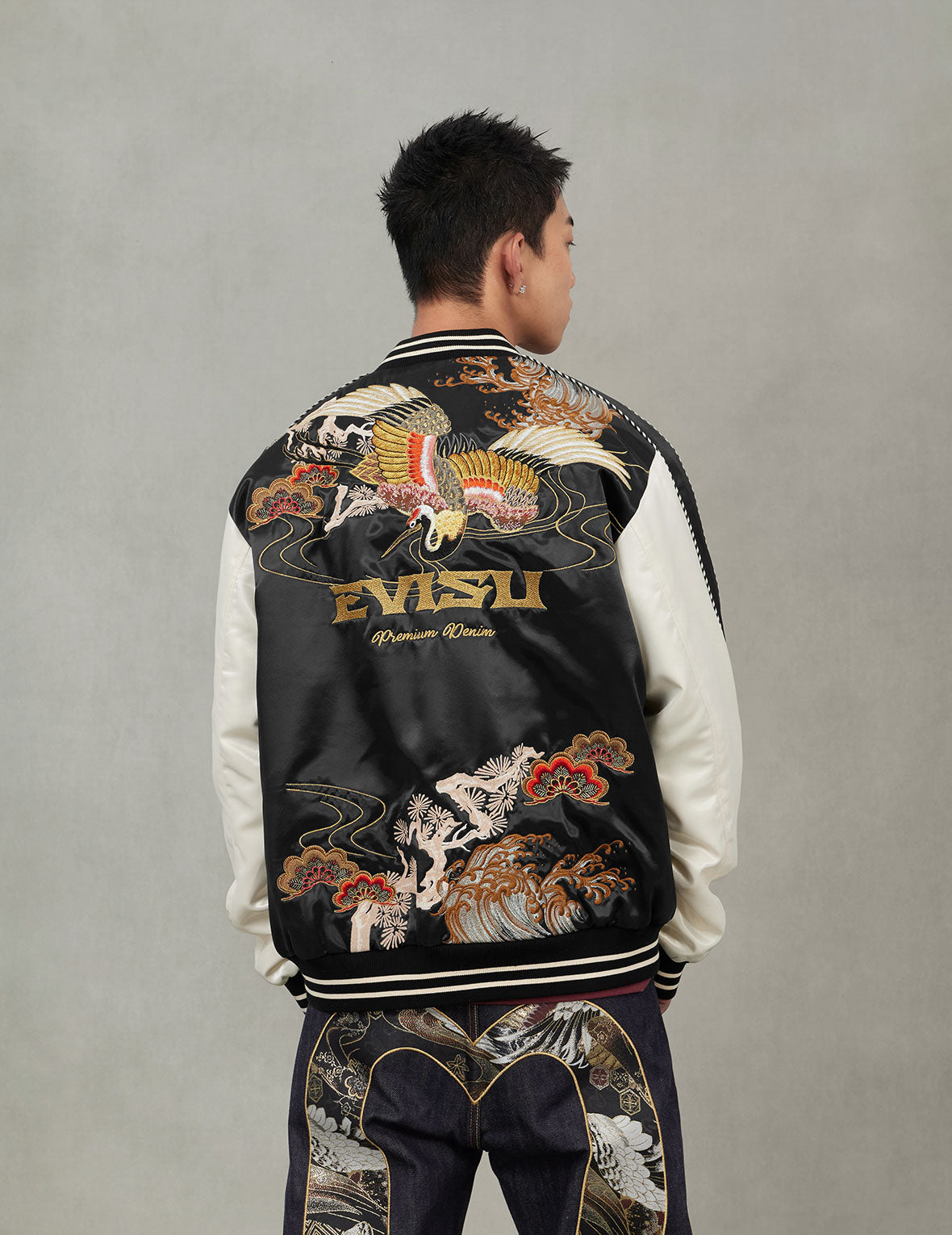 Crane Embroidery Regular Fit Souvenior Jacket – EVISU