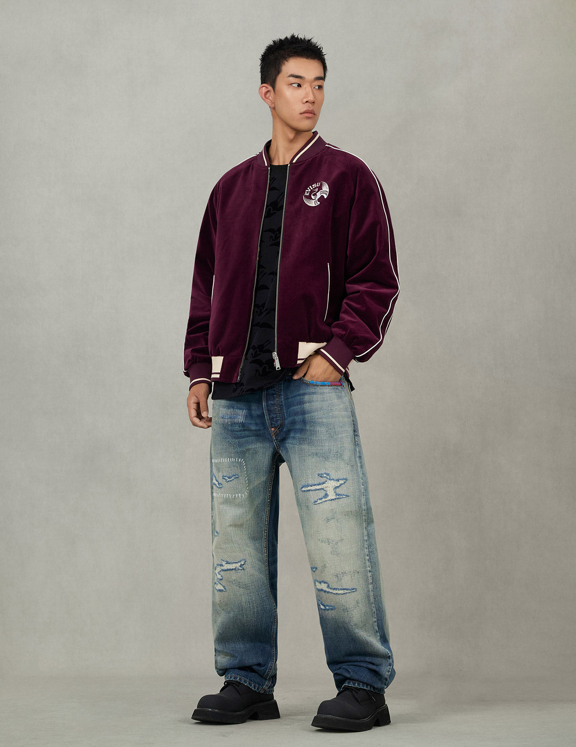 ジャケット・アウター EVISU YAMANE REVERSIBLE JACKET Crane and Logo Embroidery Regular Fit Reversible Bomber Jacket – EVISU