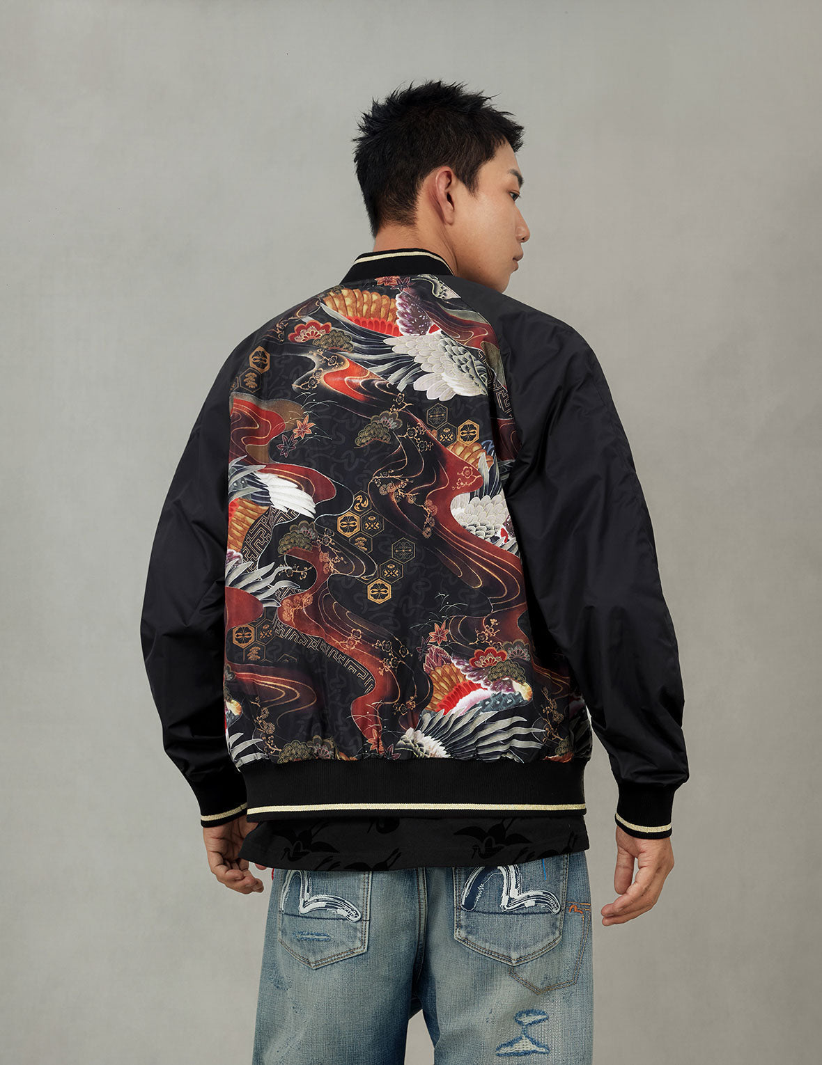 Crane and Logo Embroidery Regular Fit Reversible Bomber Jacket – EVISU