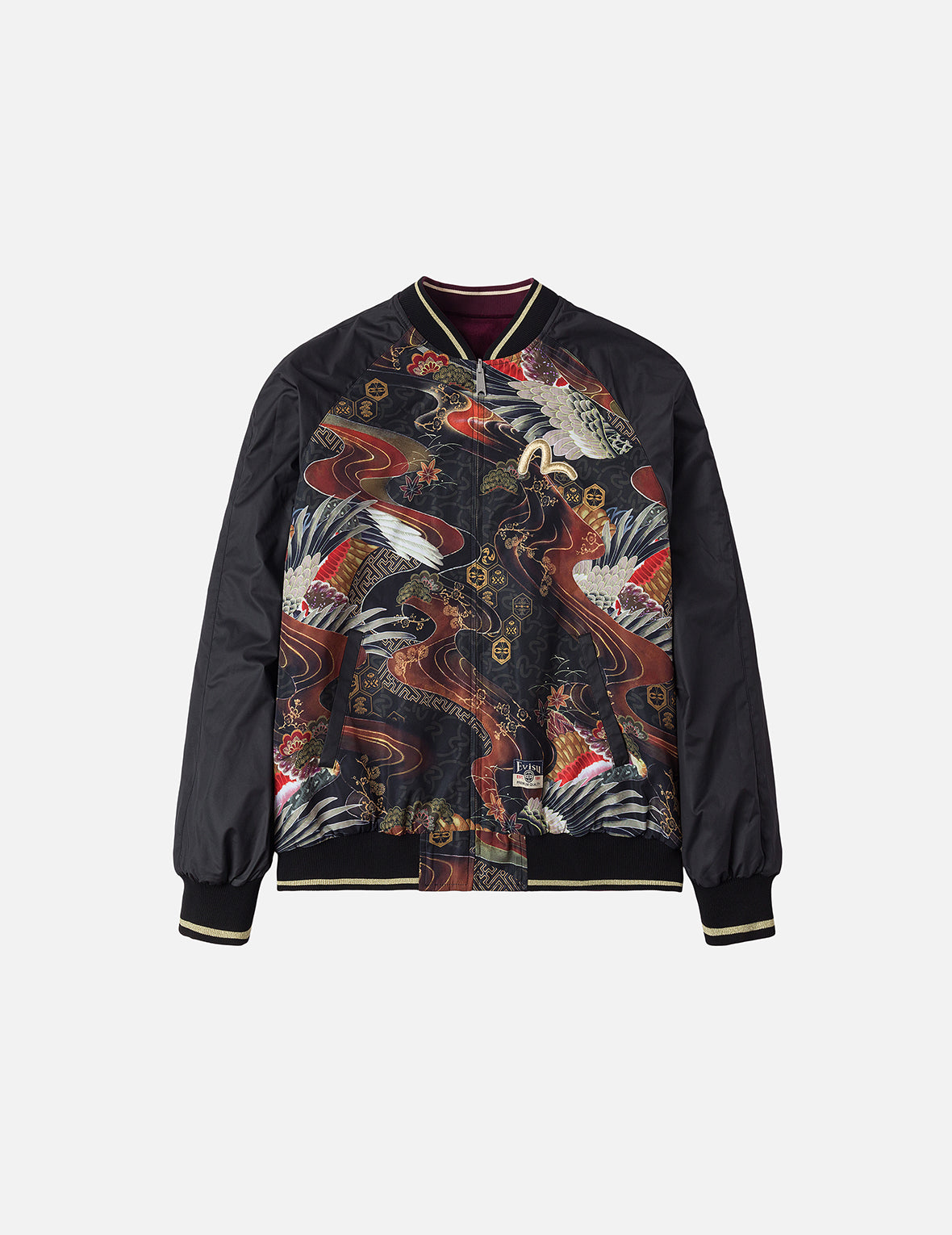 ジャケット・アウター EVISU YAMANE REVERSIBLE JACKET Crane and Logo Embroidery Regular Fit Reversible Bomber Jacket – EVISU