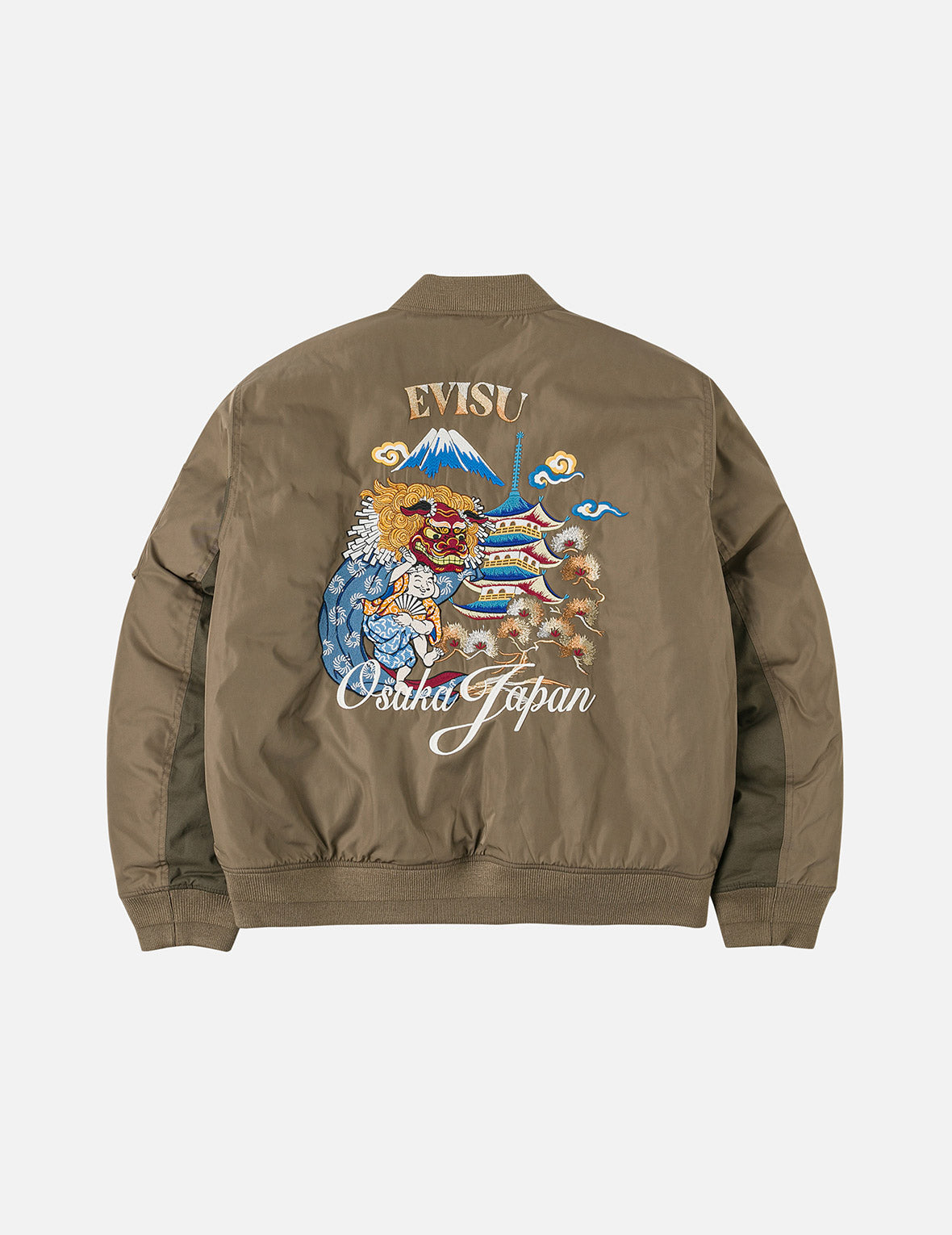 Logo and Godhead Lion Dance Embroidery Relax Fit Bomber Jacket