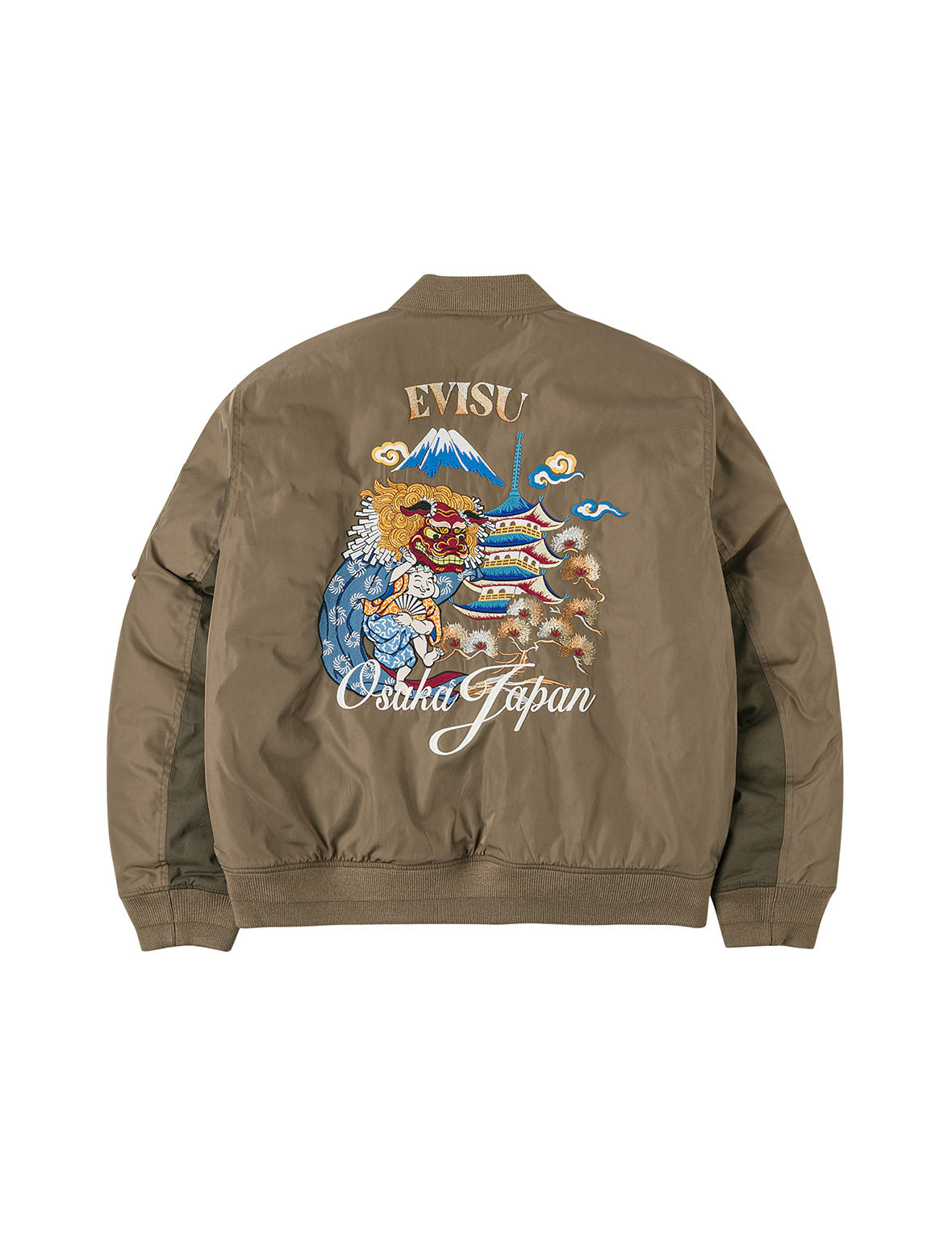 Logo and Godhead Lion Dance Embroidery Relax Fit Bomber Jacket