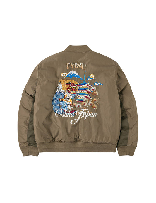 Logo and Godhead Lion Dance Embroidery Relax Fit Bomber Jacket