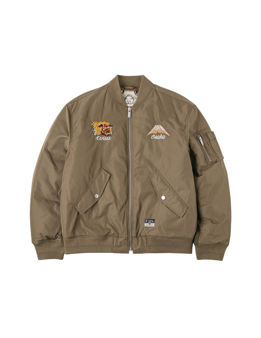 Logo and Godhead Lion Dance Embroidery Relax Fit Bomber Jacket