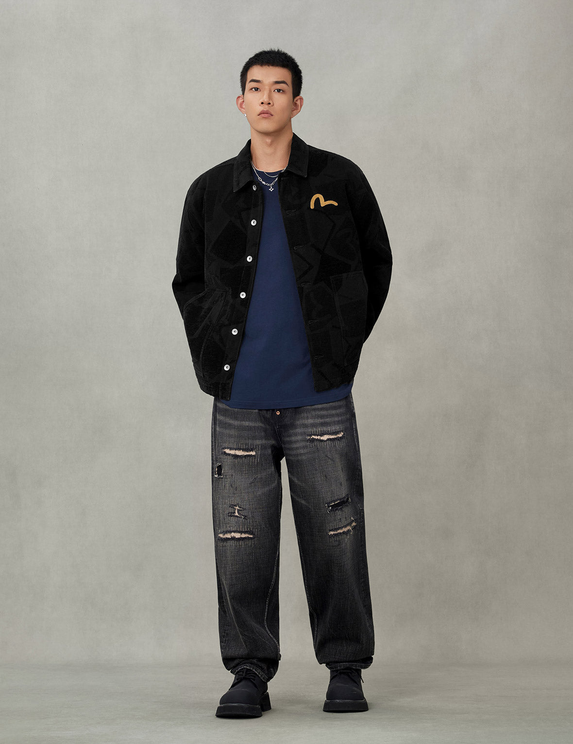 满地海鸥提花常规版型工装外套