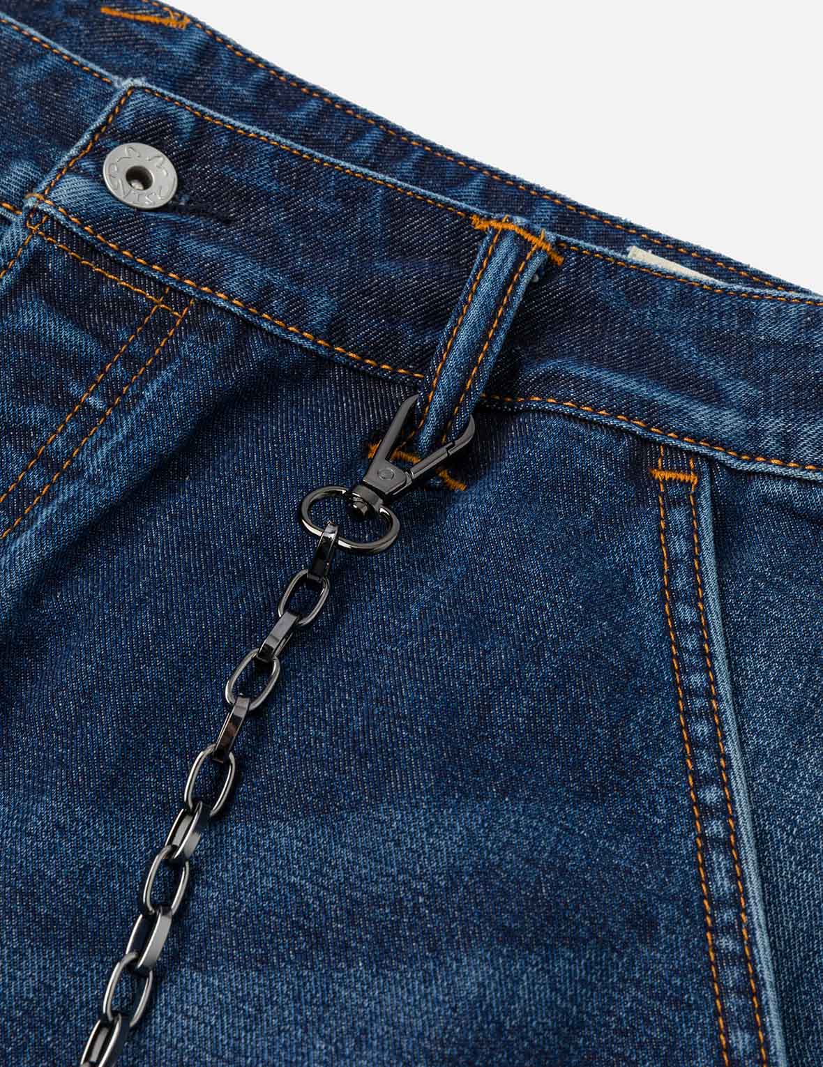 Multi-pocket and Seagull Crane Print Loose Fit Washed Denim Joggers