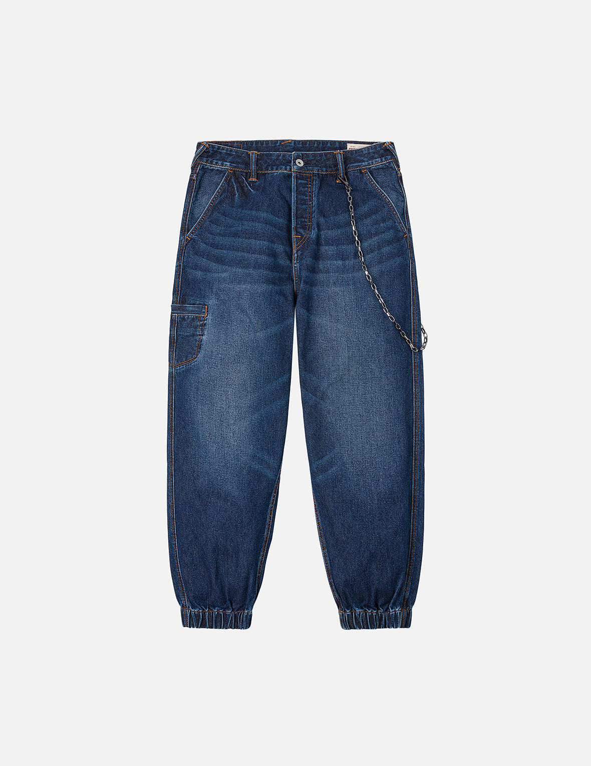 Multi-pocket and Seagull Crane Print Loose Fit Washed Denim Joggers