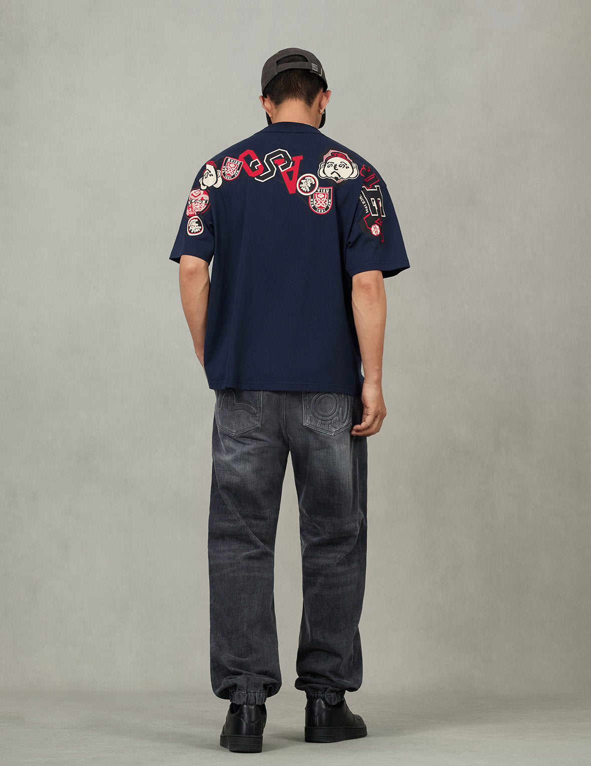 Emboss Seagull and Logo Regular Fit Denim Jogger