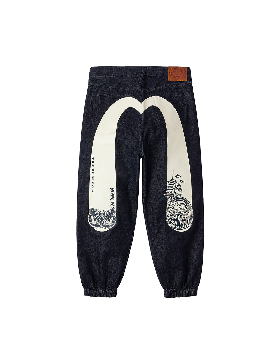 しのうた　タグ付き　SUBLATIONS DENIM PANTS Daruma and Wheel of Wisdom Daicock Print Loose Fit Denim Joggers