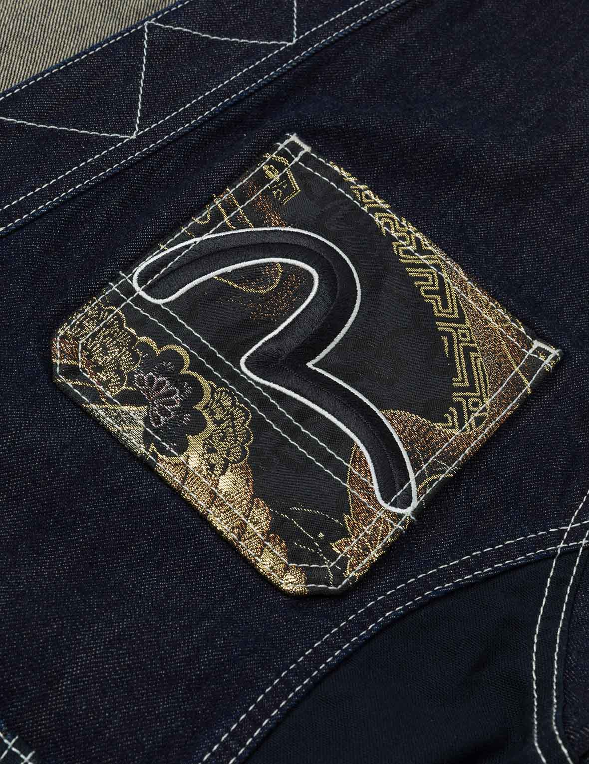 Multi-Pocket with Brocade Patch Relax Fit Denim Kimono